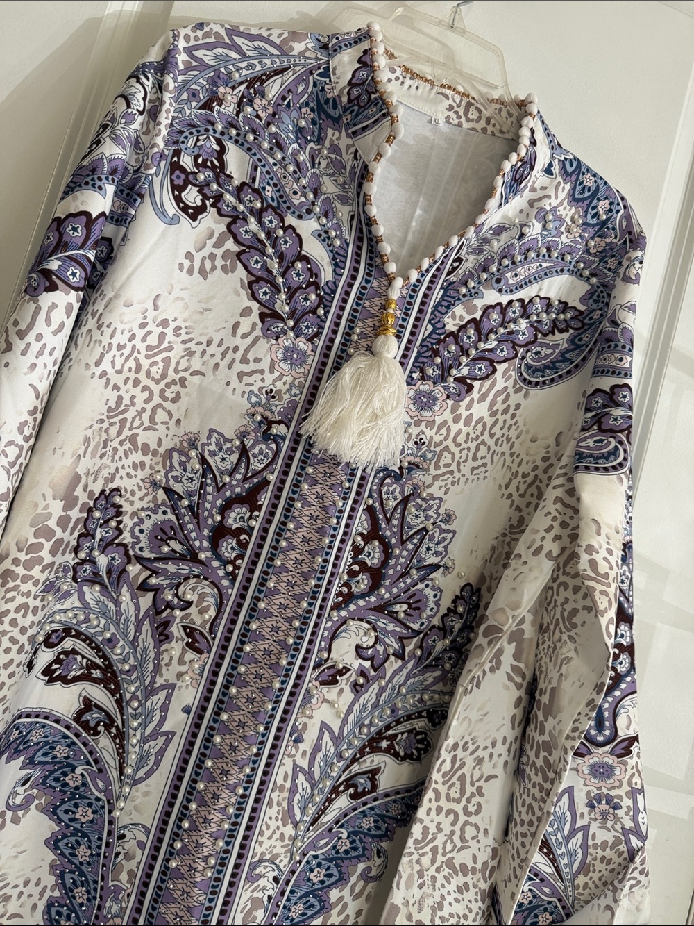 Women's White & Lavender Paisley    Boho Maxi Dress